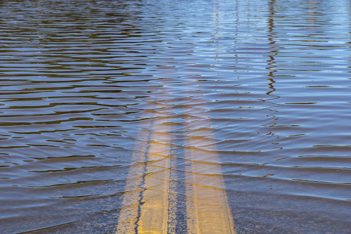 A flooded road.